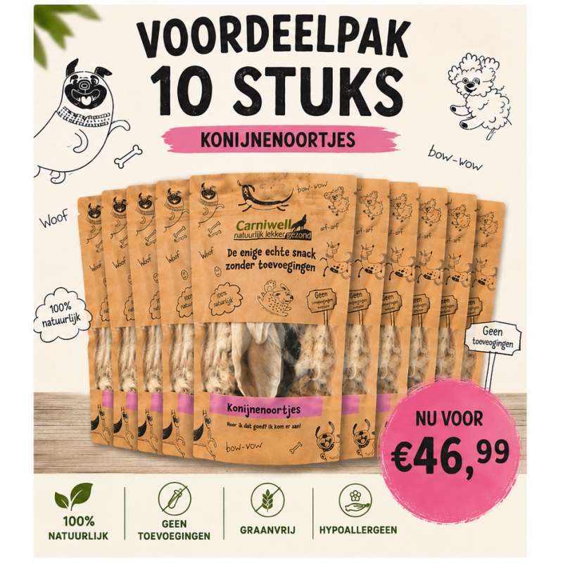  Carniwell Konijnenoortjes voordeel/aanbieding pakket 10 zakjes