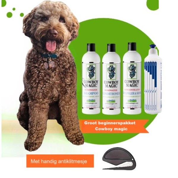 Groot Beginners Pakket Cowboy Magic (Shampoo Conditioner Detangler&Shine 473ml en Doseerfles 500ml)