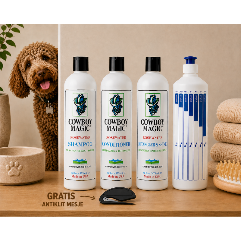 Groot Beginners Pakket Cowboy Magic (Shampoo Conditioner Detangler&Shine 473ml en Doseerfles 500ml)