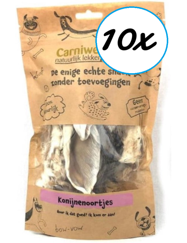 Carniwell Konijnenoortjes voordeel/aanbieding pakket 10 zakjes Carniwell Konijnenoortjes voordeel/aanbieding pakket 10 zakjes