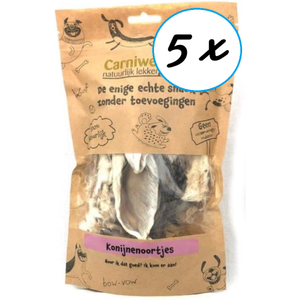 Carniwell Konijnenoortjes voordeel/aanbieding pakket 5 zakjes