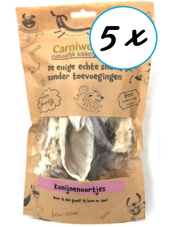 Carniwell Konijnenoortjes voordeel/aanbieding pakket 5 zakjes Carniwell Konijnenoortjes voordeel/aanbieding pakket 5 zakjes