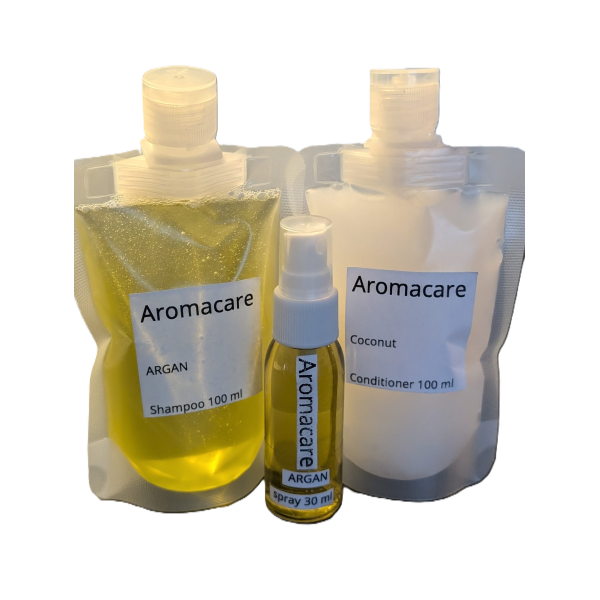 PPP Aromacare Luxe Probeerset – Argan Shampoo (100 ml), Coconut Conditioner (100 ml) & Argan Spray (30 ml)
