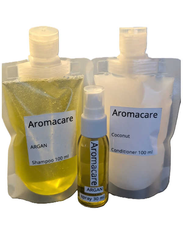 PPP Aromacare Luxe Probeerset – Argan Shampoo (100 ml), Coconut Conditioner (100 ml) & Argan Spray (30 ml)