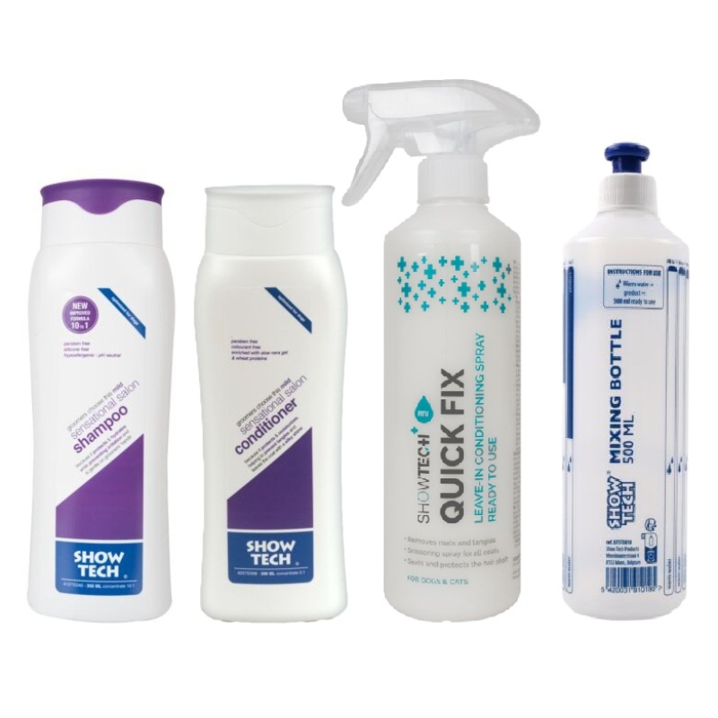 Showtech Sensational Salon Honden- of Kattenshampoo  Beginners Pakket + Quick Fix antiklit en mengfles