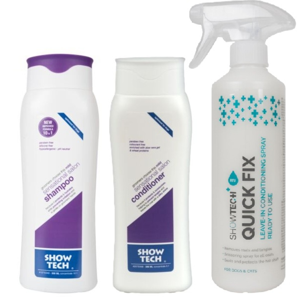 Showtech Sensational Salon Honden- of Kattenshampoo Pakket + Quick Fix antiklit