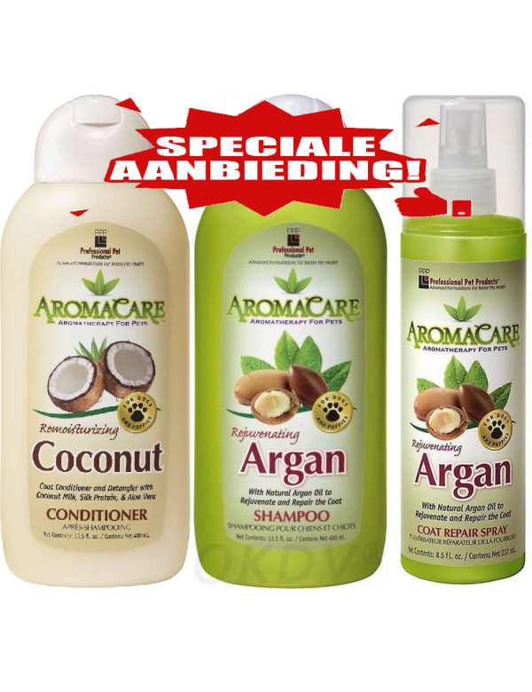 PPP Aanbieding voordeelpakket Aromacare Argan Shampoo, Spray en Coconut Conditioner PPP Aanbieding voordeelpakket Aromacare Argan Shampoo, Spray en Coconut Conditioner